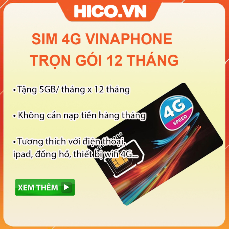 Sim 4G Trọn Gói 1 Năm - Vinaphone D500 tặng 5GB/ Tháng x 12 Tháng Không Cần Nạp Tiền