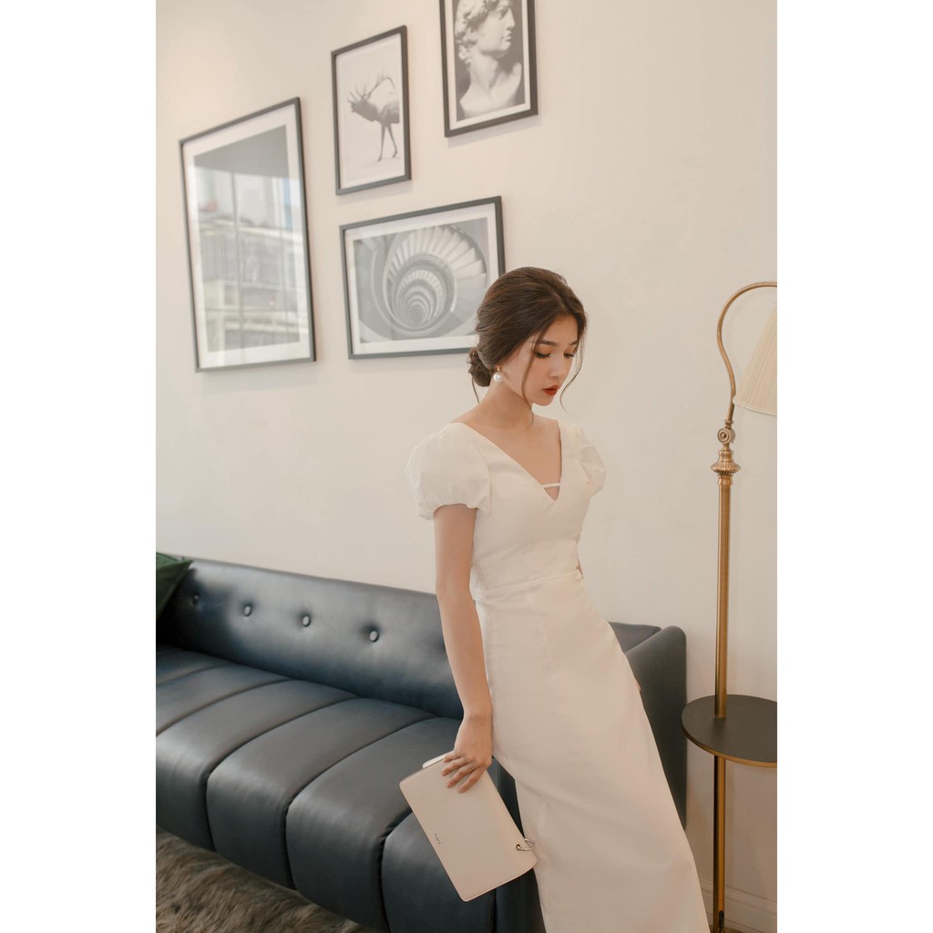 Đầm Maxi Tay Con Phồng Hở Lưng thắt Dây Sang Trọng