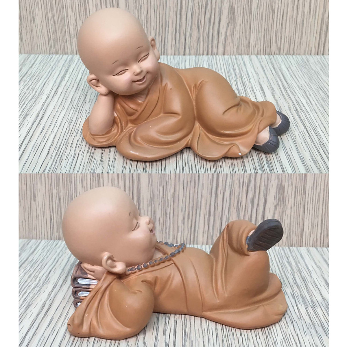 [HCM]Bộ tượng 2 chú tiểu vàng nằm thư giản