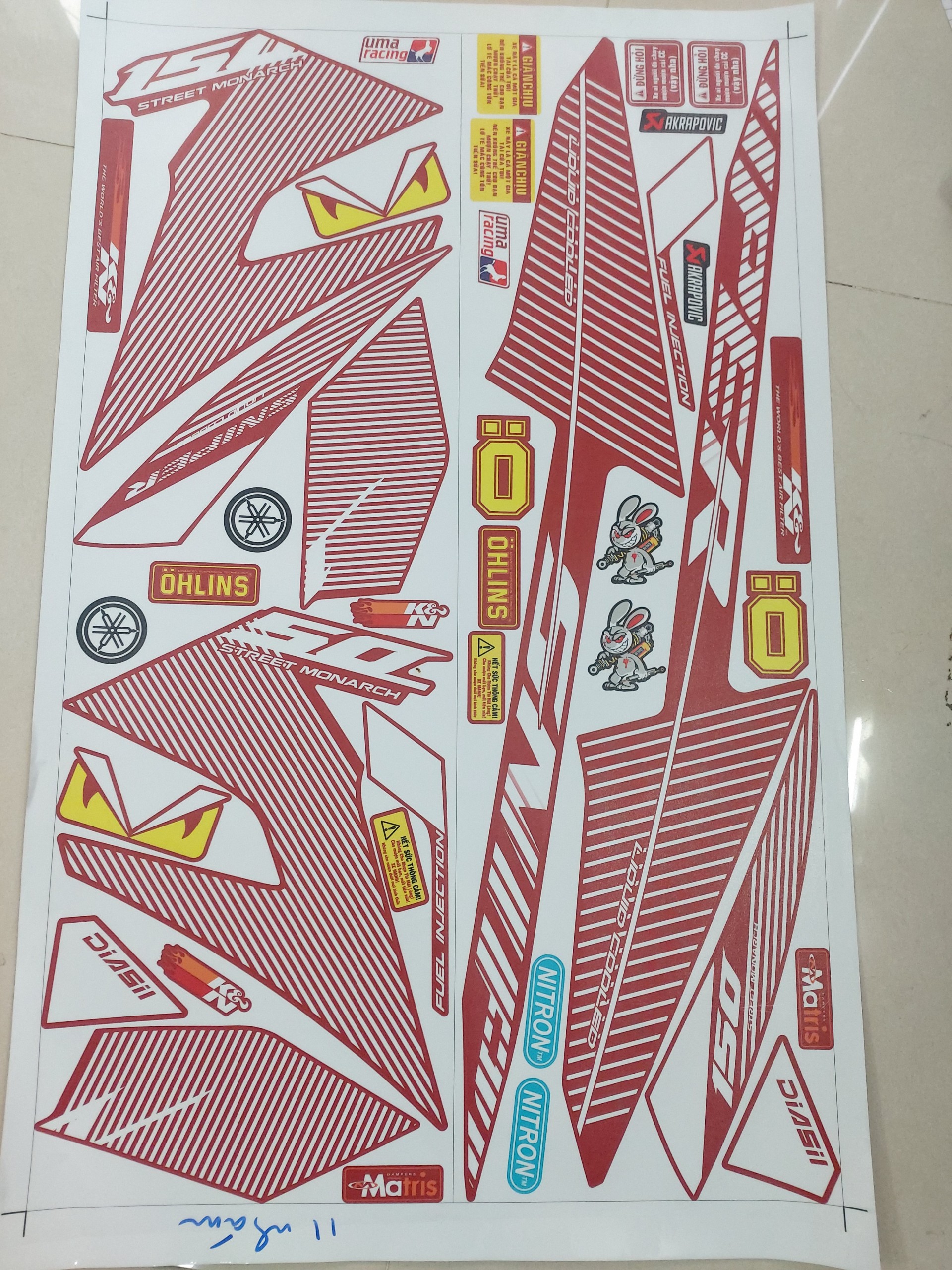 Tem exciter 150 snip sọc tặng kèm logo