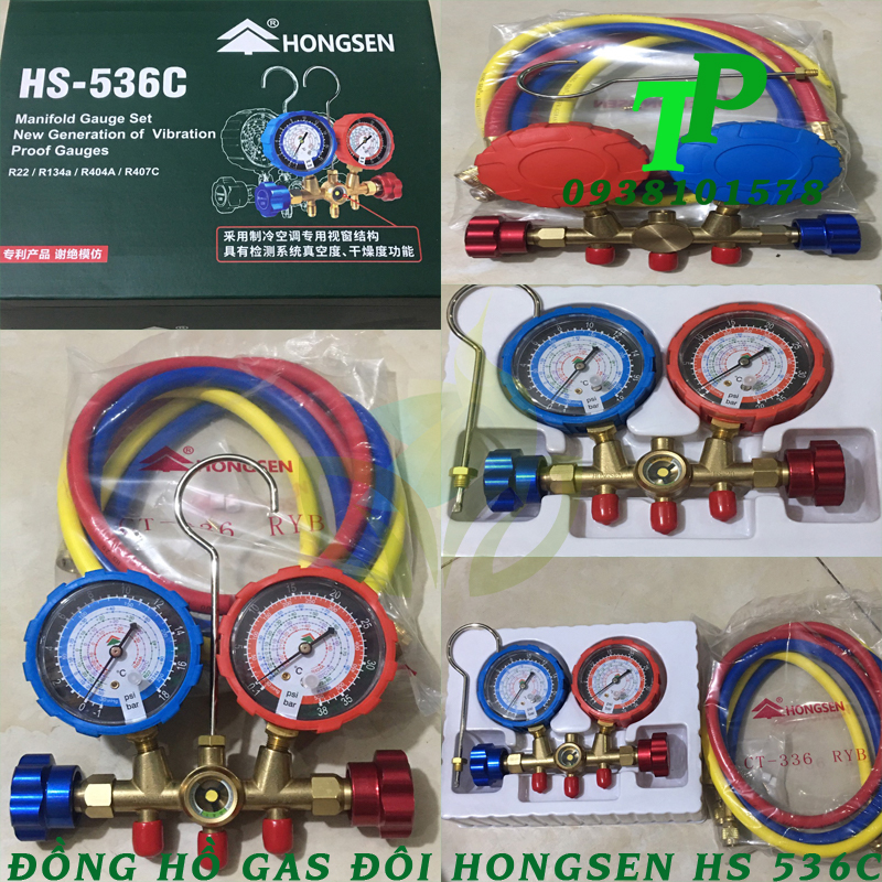 Đồng hồ sạc gas đôi hongsen kèm bộ dây gas hs-536c r22