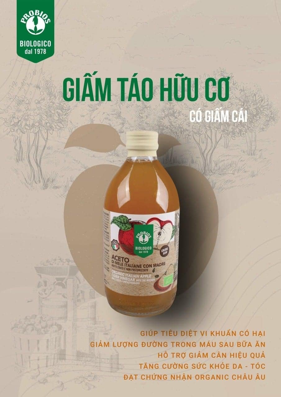 Giấm Táo / Giấm Lựu / Giấm Dừa hữu cơ (Có giấm cái) ProBios 500ml