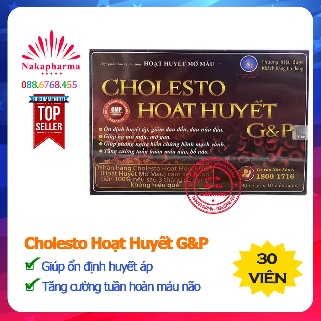 Cholesto Hoạt Huyết G&P – Giảm nguy cơ mỡ máu, gan nhiễm mỡ, tăng tuần hoàn máu não, ổn định huyết áp GP
