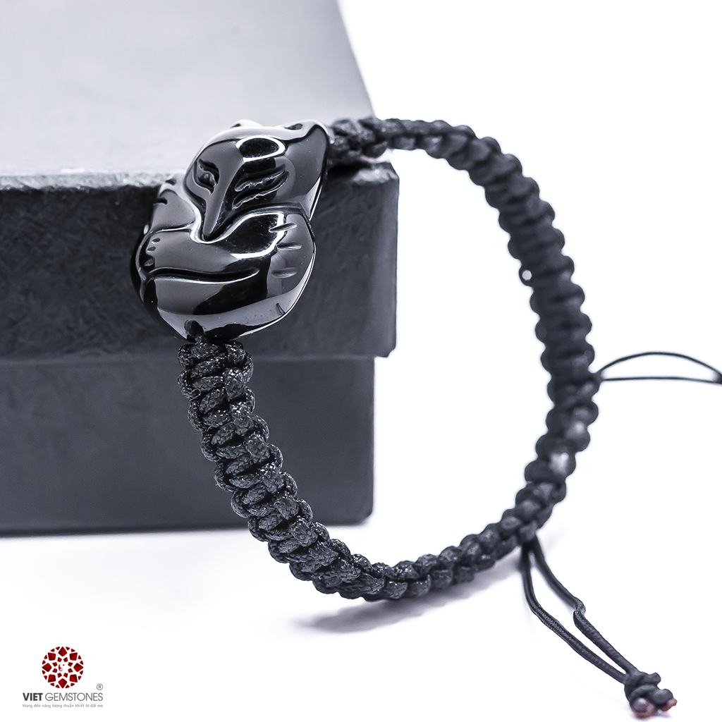 Vòng tay Mala Hồ Ly đá Obsidian Bóng