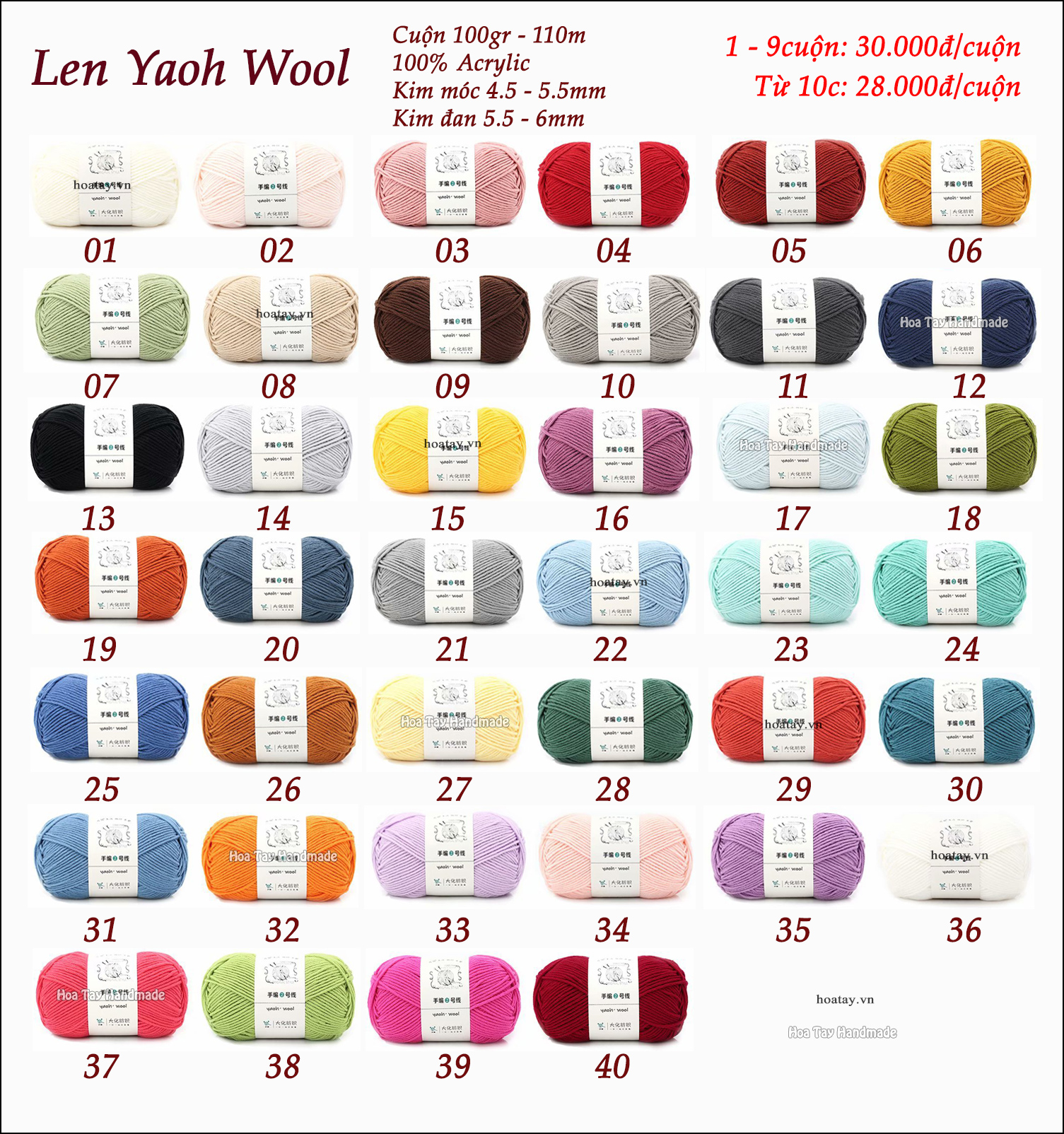 Len Yaoh Wool - Len đan móc khăn mũ Hoa Tay Handmade