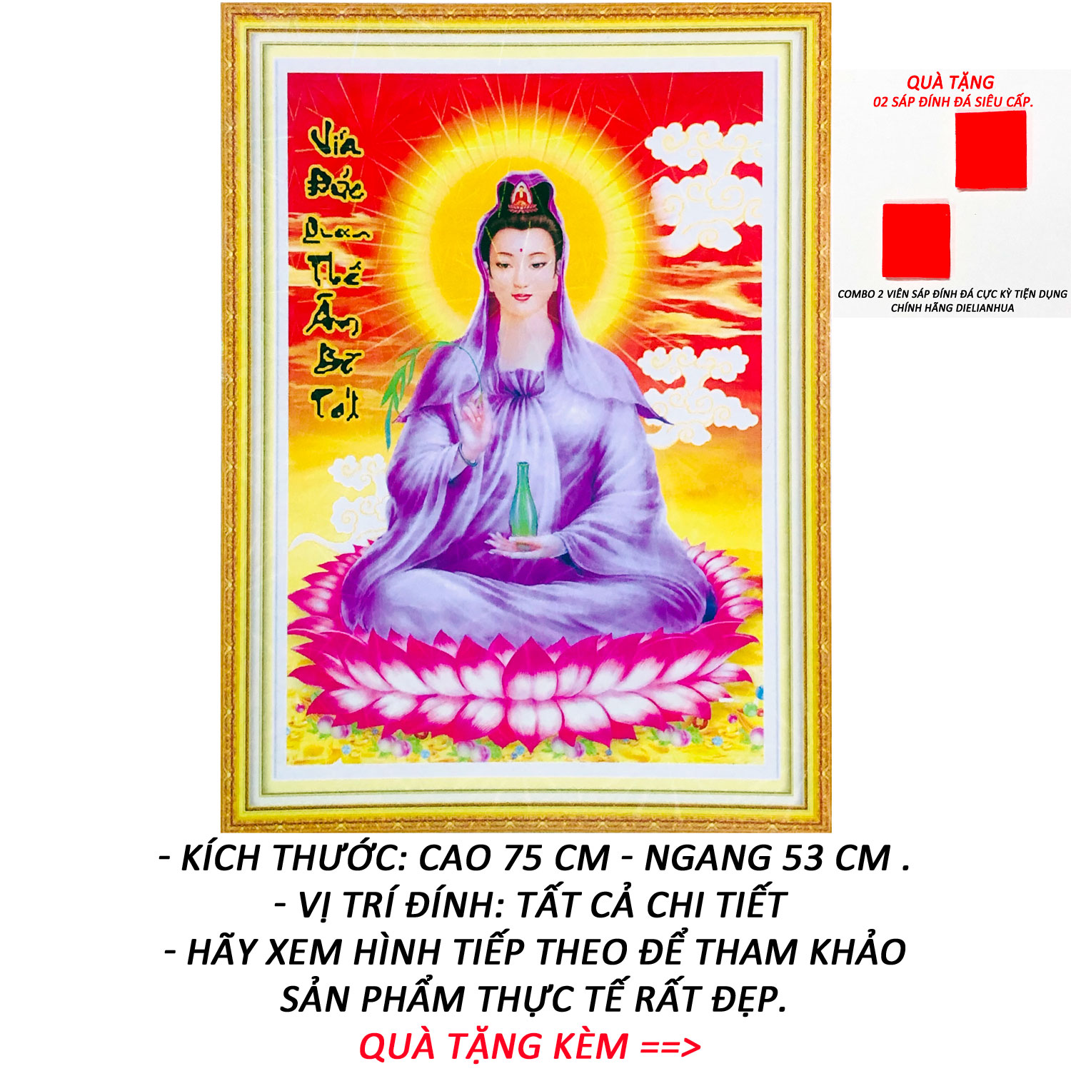 Tranh Đính Đá 5D - Quan Thế Âm Bồ Tát Tỏa Hào Quang 18 (Kèm Quà Tặng) - Tranh Minh Hiền (TỰ ĐÍNH ĐÁ)