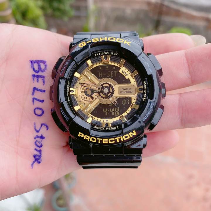 Farm Zone 225 Đồng hồ thể thao G-Shock GA110 Và Baby-G BA110 Màu Đen Vàng Bóng,kim điện tử,GShock BabyG chống nước 200m,Màu bóng