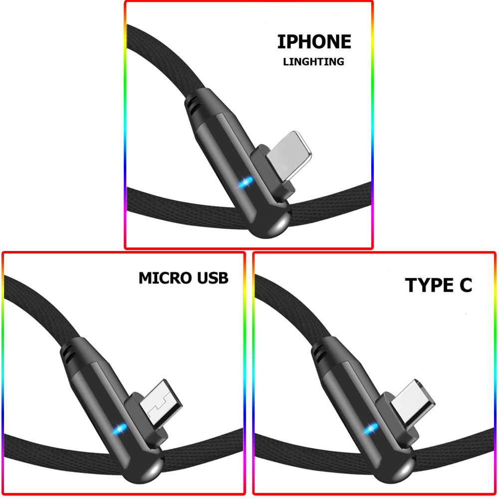 Cáp sạc nhanh có đèn Led dành cho điện thoại, dây sạc Iphone, micro USB, Type C