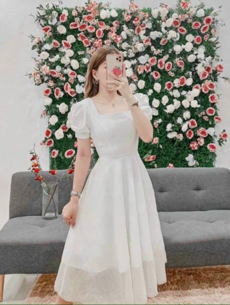 ĐẦM TRẮNG CỔ VUÔNG BASIC (có ảnh thật) MS91