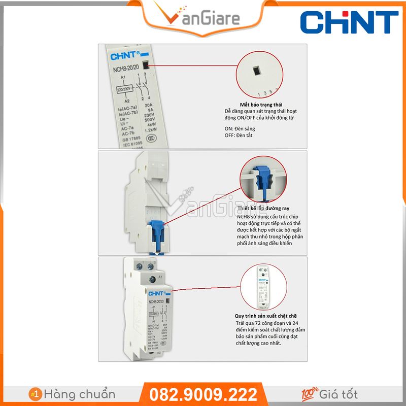 Khởi động từ 1 pha (Contactor) 20a ChiNT NCH8-20/20