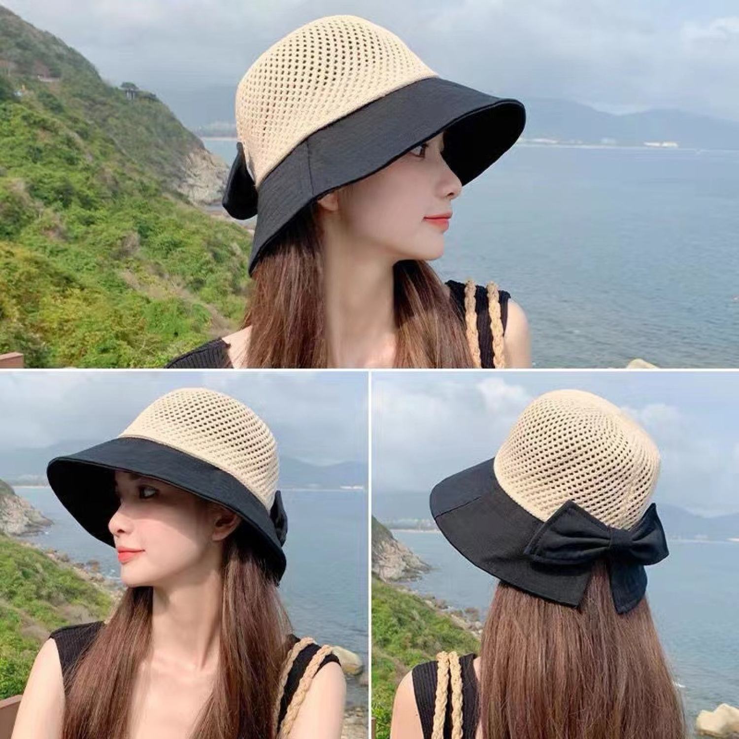 Mũ vành lưới thắt nơ thời trang