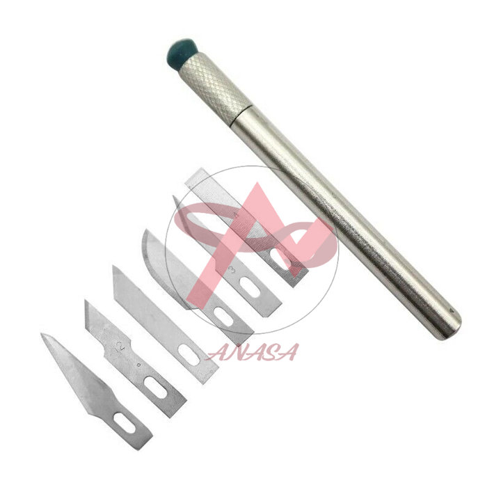 Dao Khắc Trổ Cán Bạc Kèm 6 Lưỡi Khắc Trổ Đa Năng
