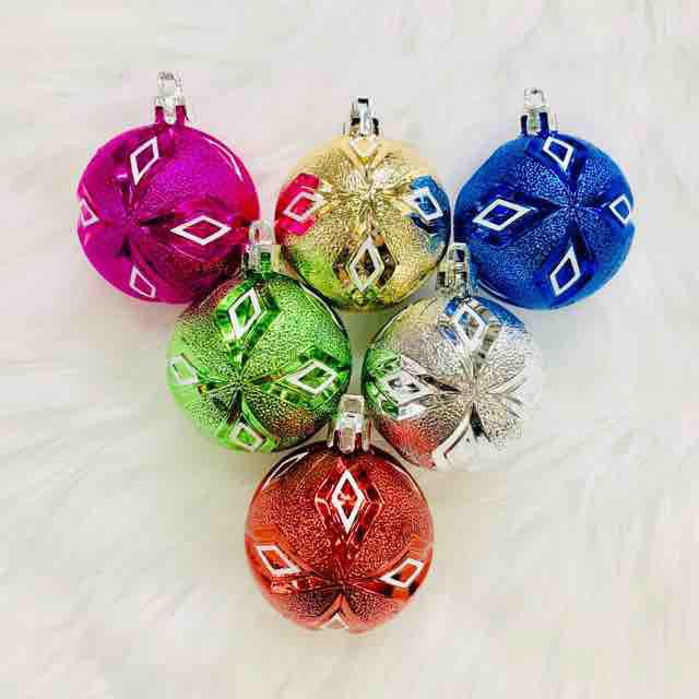 Set 6 trái châu hoa văn nhám đủ màu 6cm trang trí noel