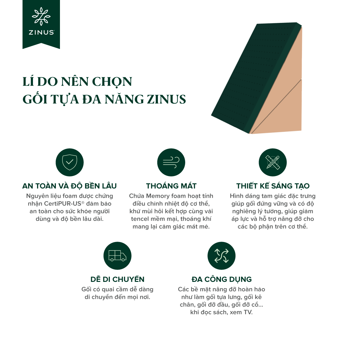 Gối Tựa Đa năng Zinus- Wedge Memory Foam Pillow