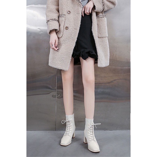 Bốt Nữ Cổ Len Cổ Cao Cao Gót 5 Phân Phong Cách Hàn Quốc