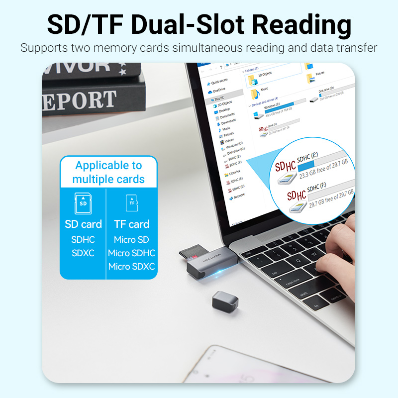 Vention Đầu Đọc Thẻ Nhớ Type C USB 3.0 C Sang SD TF Micro SD Bộ Chuyển Đổi Cho Máy Tính Xách Tay iPhone 16 15 Samsung Huawei Xiaomi Android OTG Type C Memory Card Reader