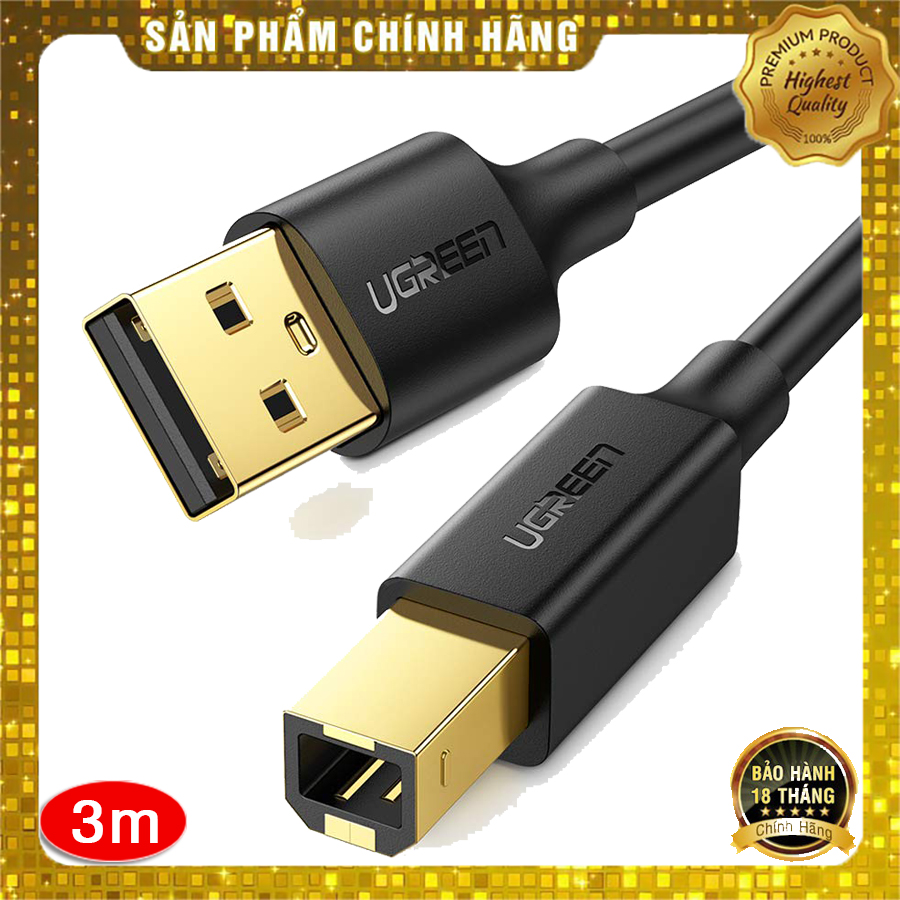 Cáp máy in Ugreen 10351 dài 3m chuẩn USB 2.0 cao cấp - Hapustore