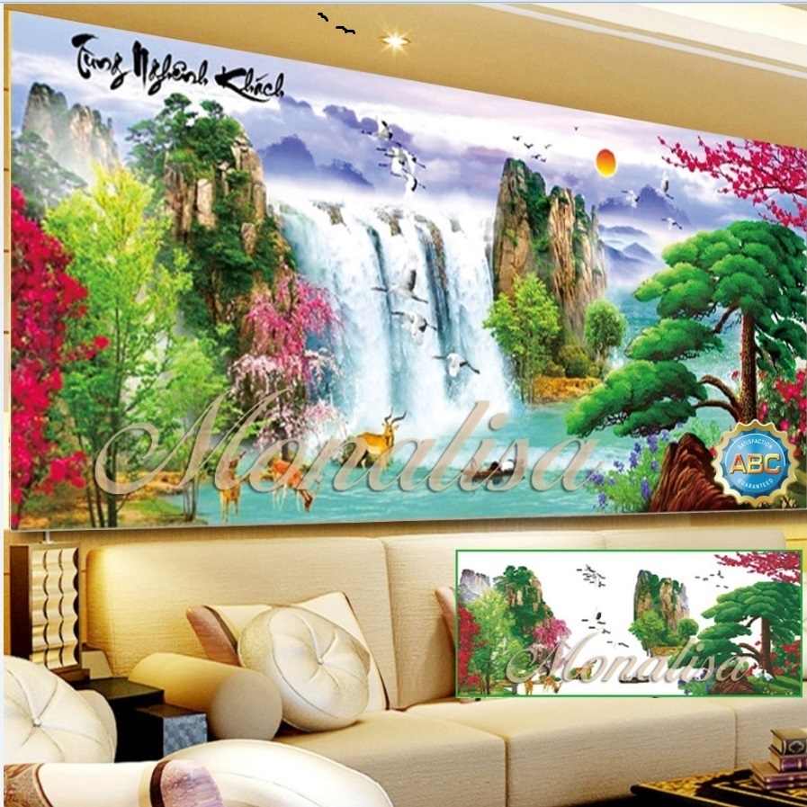 Tranh đính đá phong cảnh 120x60cm