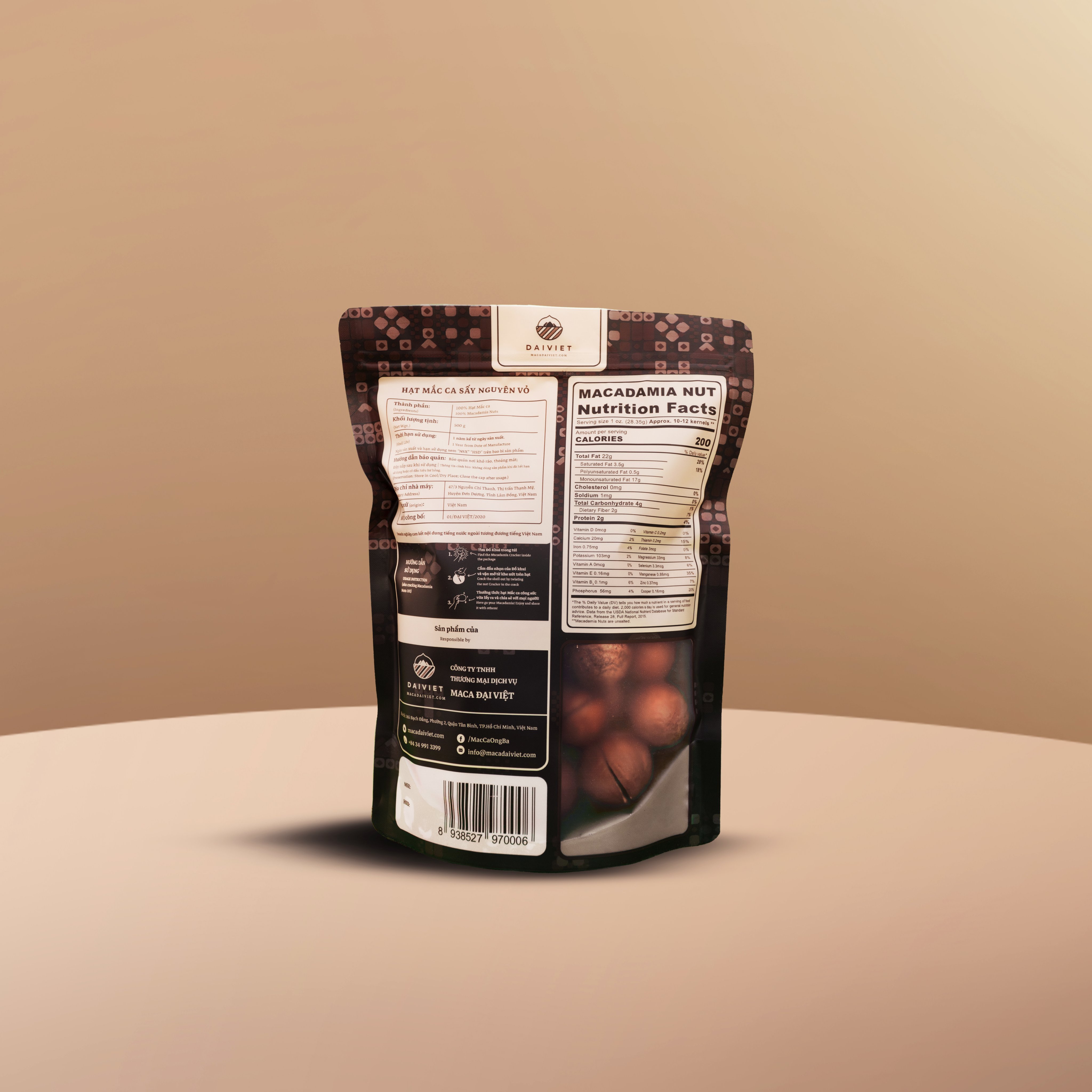 Hạt Mắc-Ca Ông Ba Sấy Thượng Hạng - Gói 500g