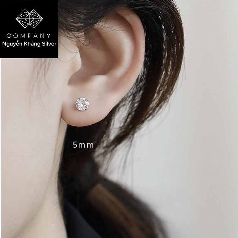 1 chiếc nụ tai bạc đá trắng cỡ 5mm