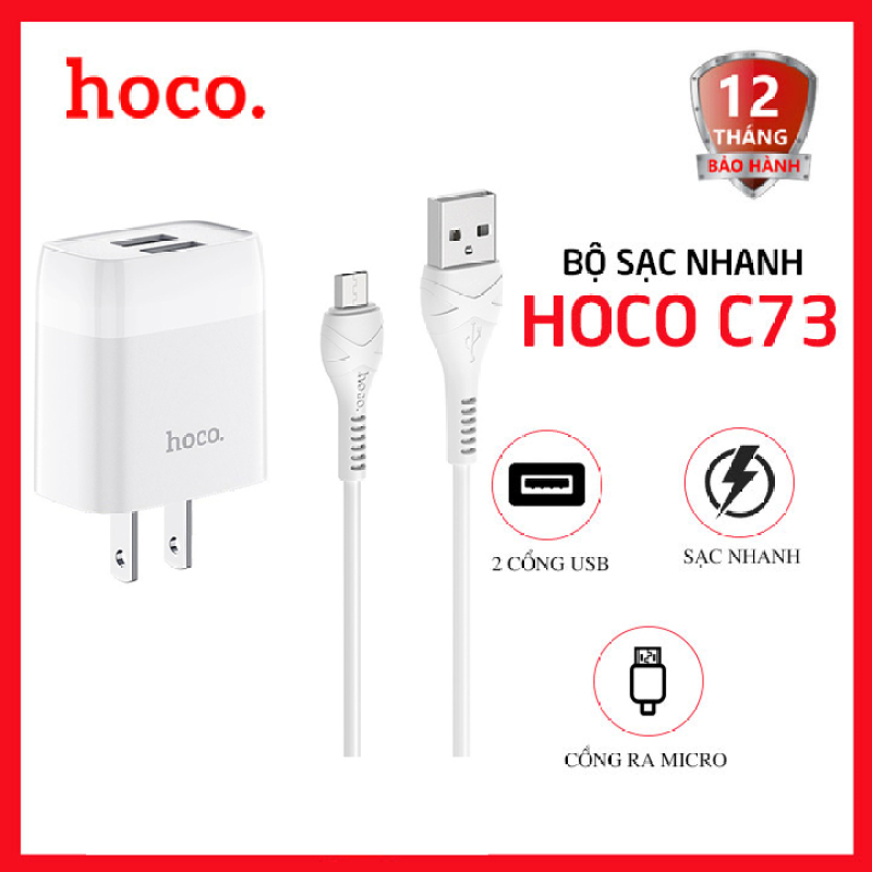 Bộ sạc nhanh Micro USB 2 cổng USB 2.4A Hoco C73 dài 1m - Dành cho điện thoại Android