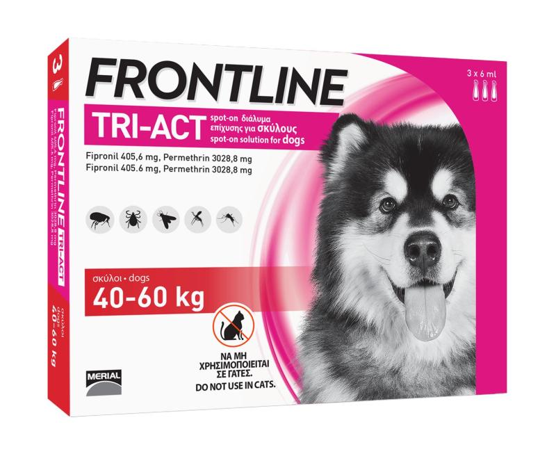 FRONTLINE TRIACT® size XL Phòng ve, Rận, Bọ chét, Ruồi, Muỗi ho chó từ 40 - 60kg (6ml/ống x 3 ống/hộp)