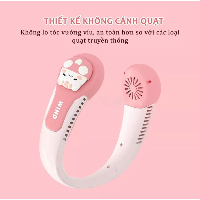 Quạt Đeo Cổ Mini Không Cánh Hình Thú 3D với 3 Cấp Độ Gió