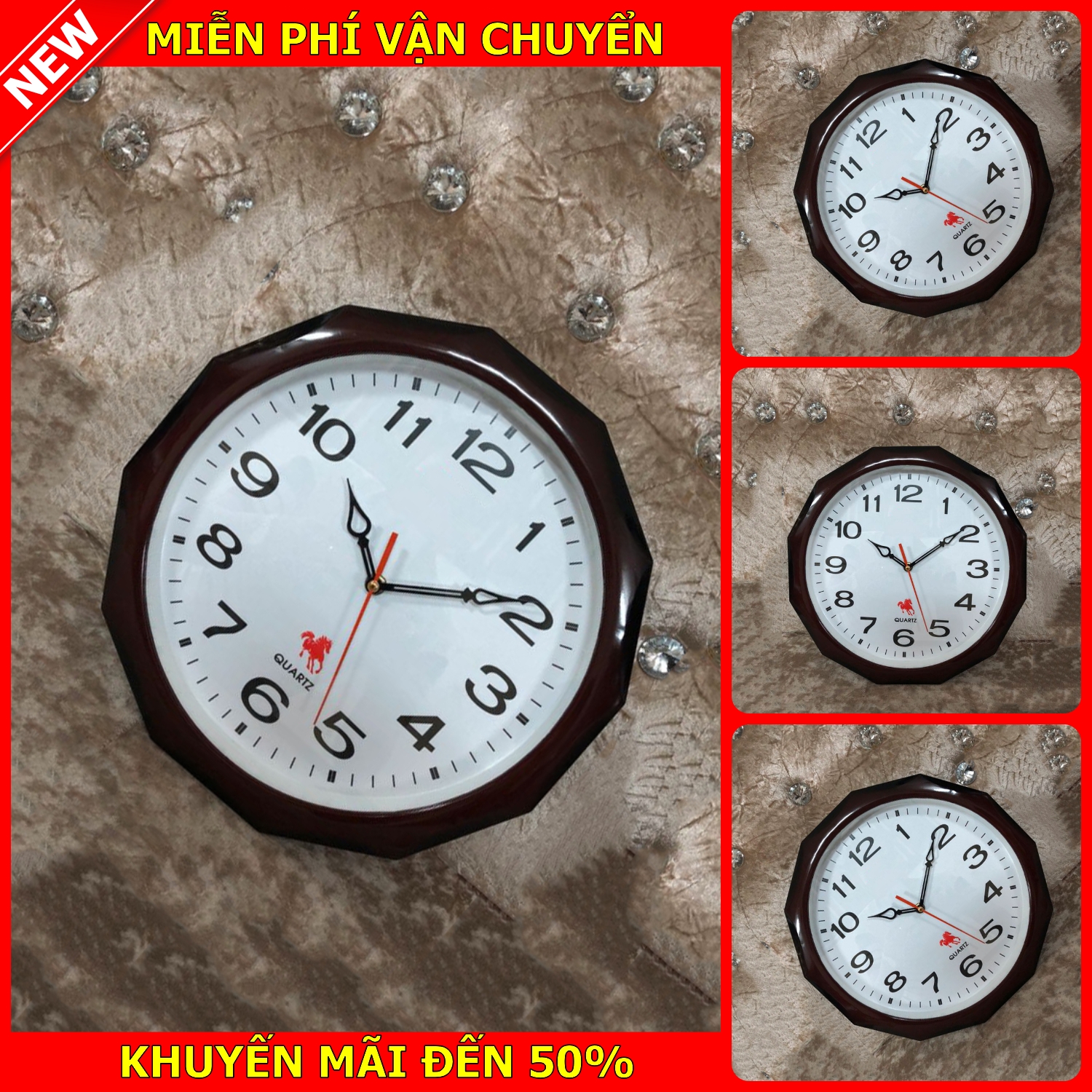 [HCM]Đồng hồ treo tường kiểu dáng tròn mặt kính kích thước 35cm dùng pin 2a (tặng kèm pin) màu đen bảo hành 12 tháng