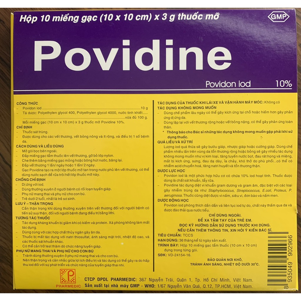 Gạc Povidine 10x10 Hộp 10 Miếng