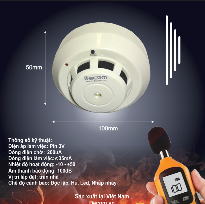 Thiết bị báo khói độc lập dùng pin , báo xì gas, báo động cháy