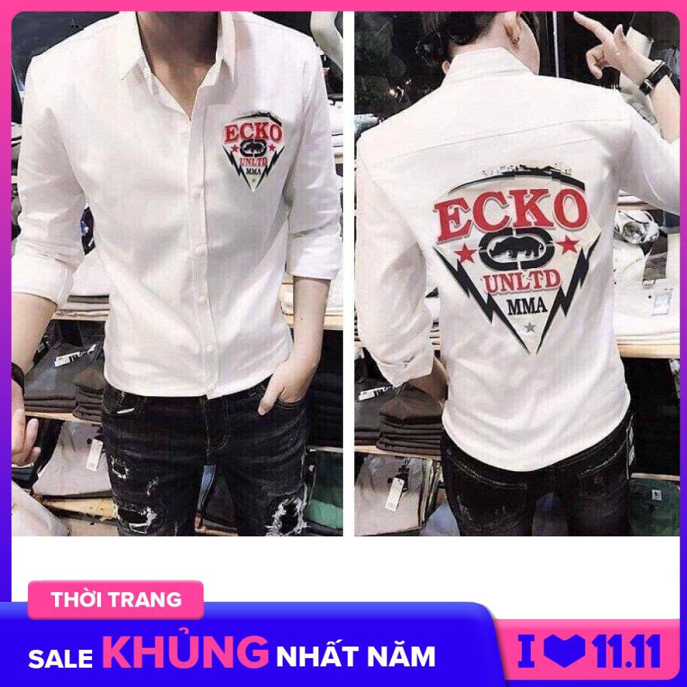 ÁO SƠ MI HÀN QUỐC IN LOGO ECKO(MÀU TRẮNG)