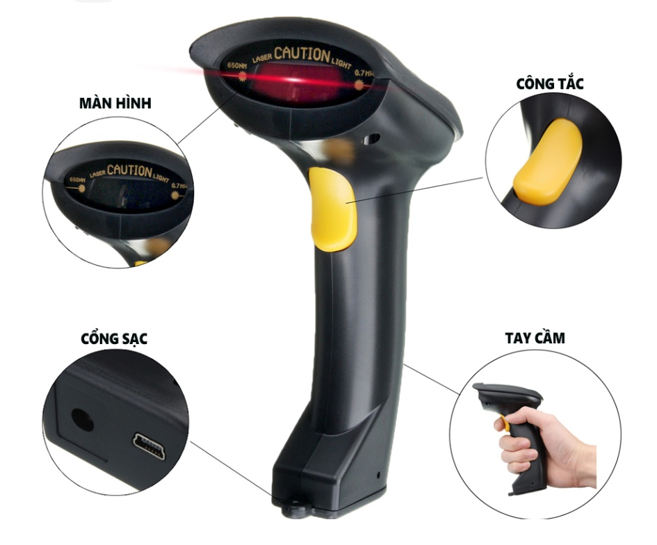 Máy bắn mã vạch Kaw 2D Hàng Chính Hãng, Không Dây, Bluetooth 5.0, Quét Mã Vạch Đa Tia Mã 1D, Mã QR - Hàng chính hãng, Bảo hành 1 đổi 1