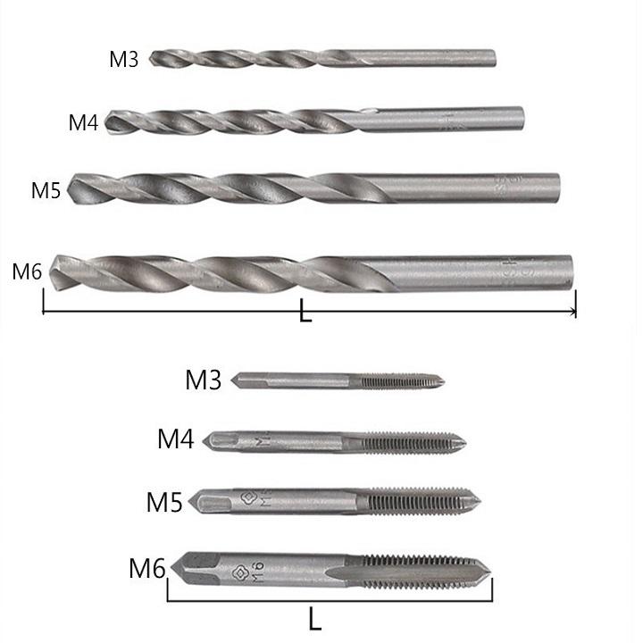 [ BỘ 9 MÓN] TAY QUAY ĐẦU KẸP KÈM 4 MŨI TARO M3-M6 VÀ 4 MŨI KHOAN NHỎ 2.5mm-5.0mm - TH 423