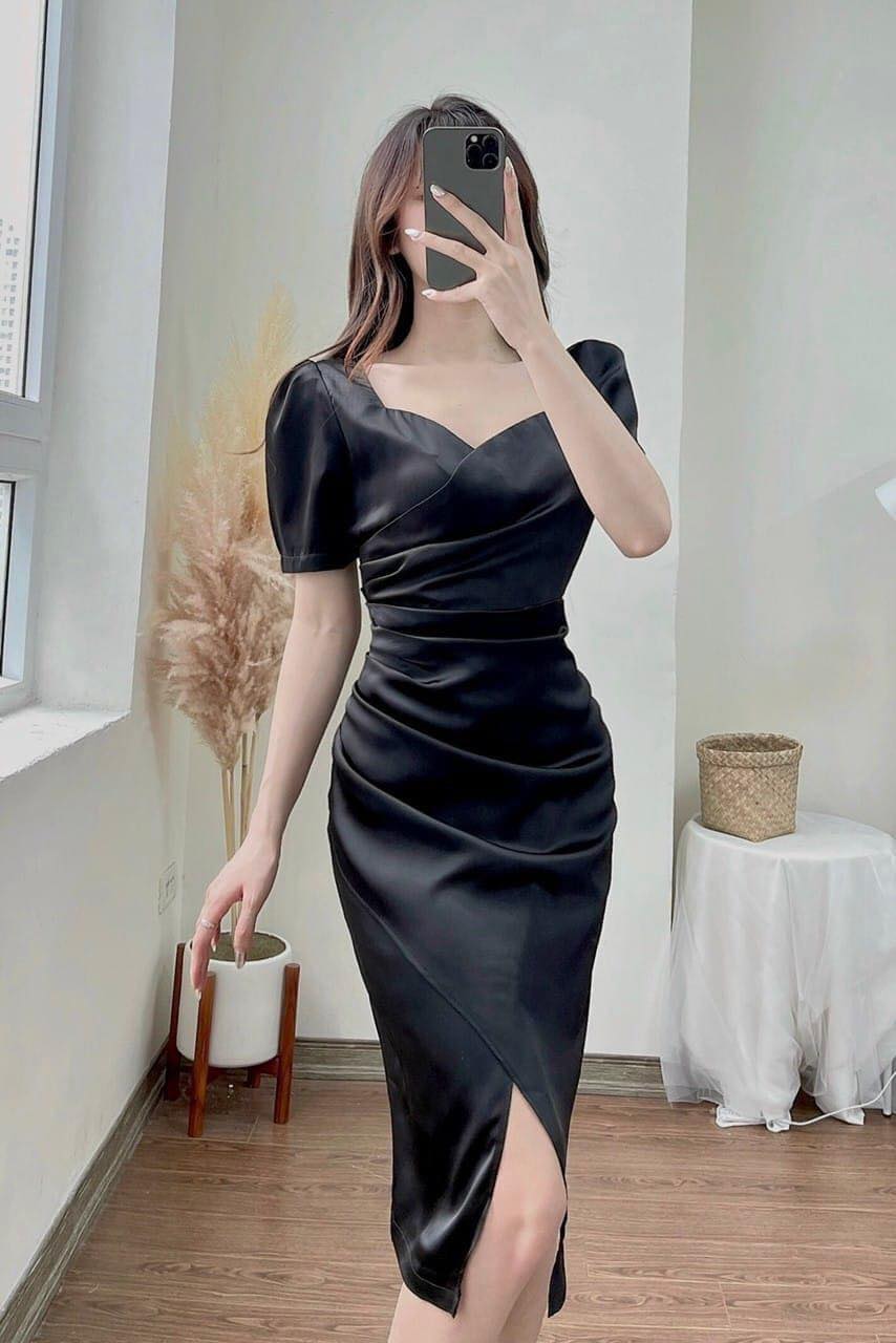 Đầm ôm body cổ vuông nhúng eo sang chảnh