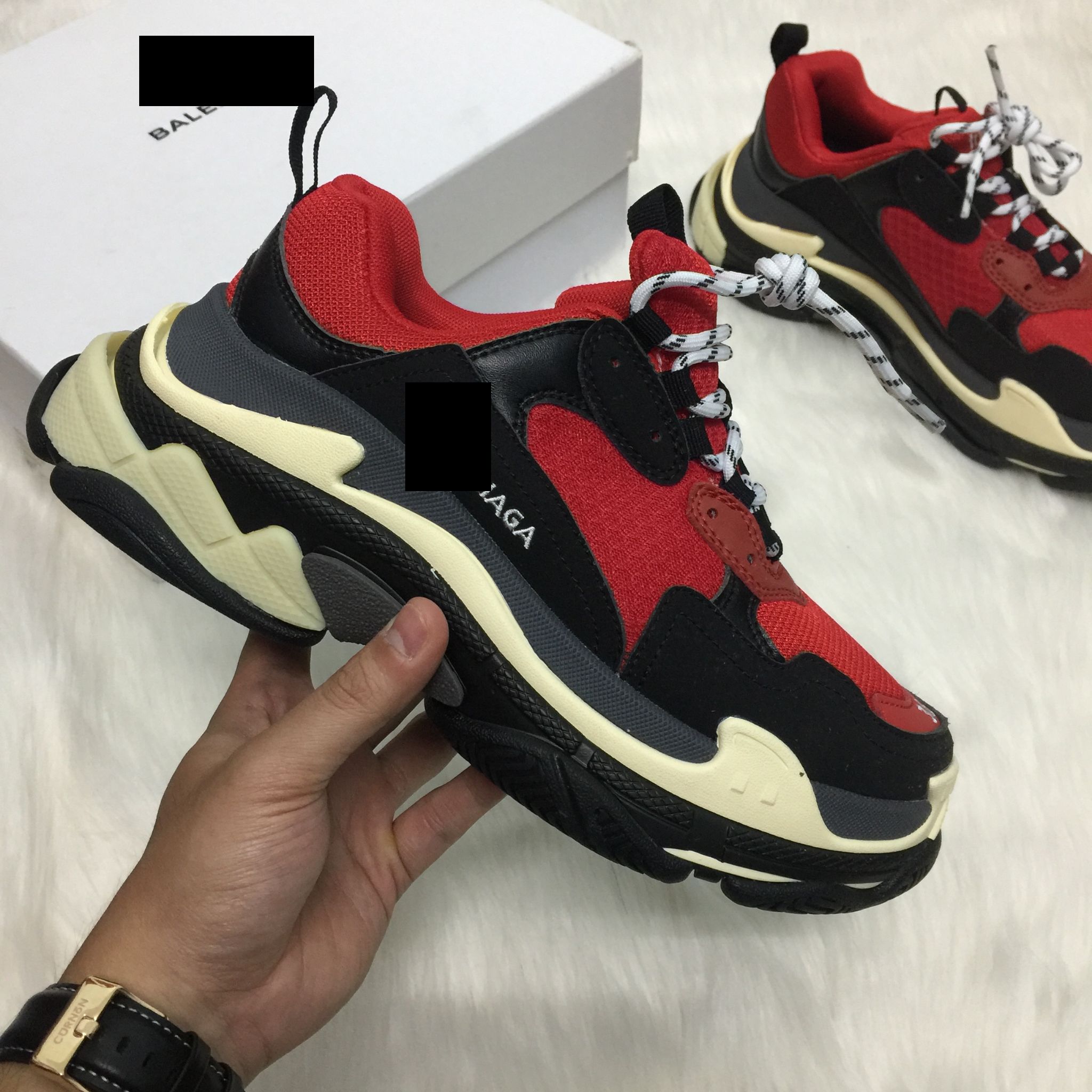 [Full Box & Tặng Vớ] Giày thể thao Sneaker Balenciga TripleS Đỏ đen
