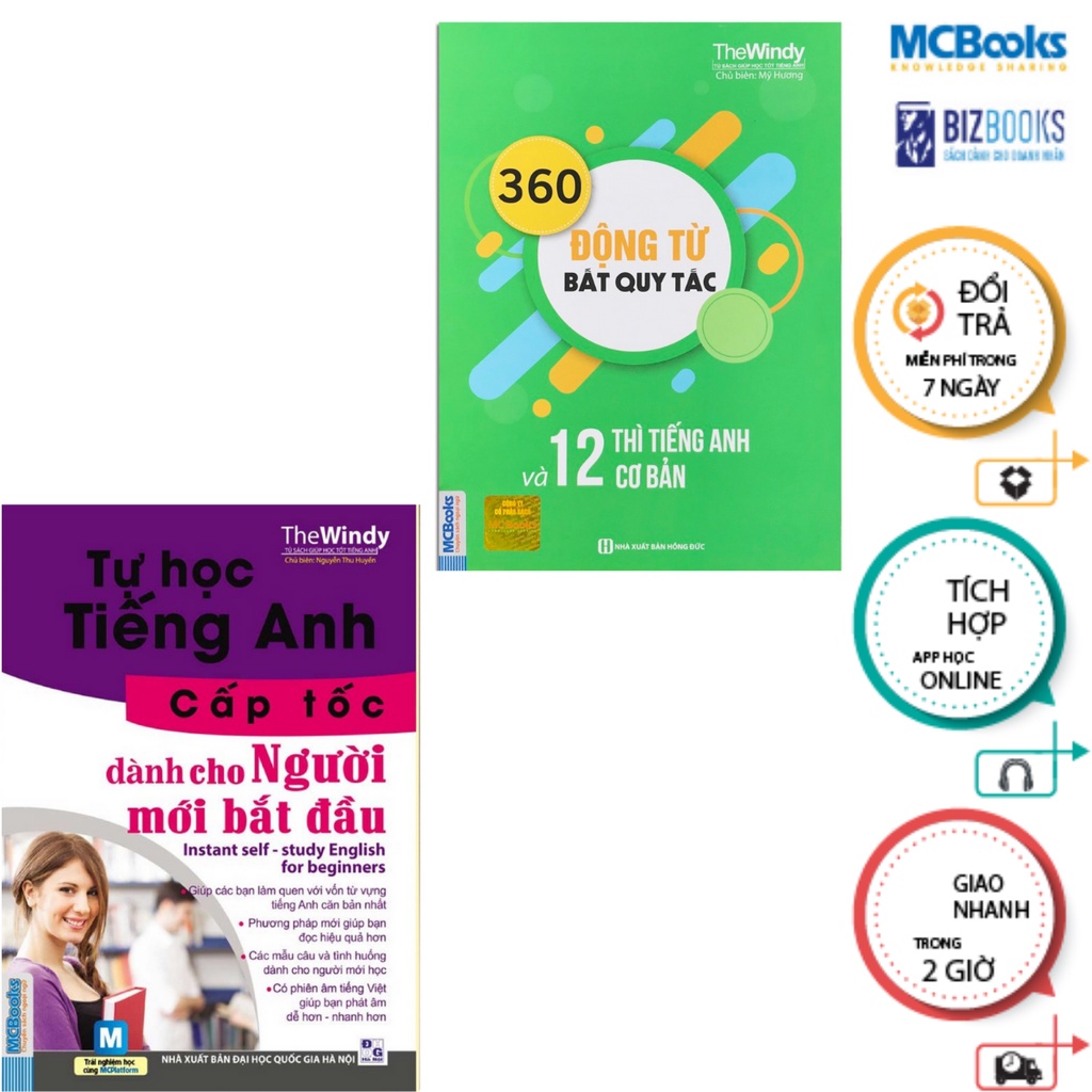 Sách - Combo Tự Học Tiếng Anh Cấp Tốc Dành Cho Người Mới Bắt Đầu - 360 Động Từ Bất Quy Tắc Và 12 Thì Tiếng Anh Cơ Bản - McBooks