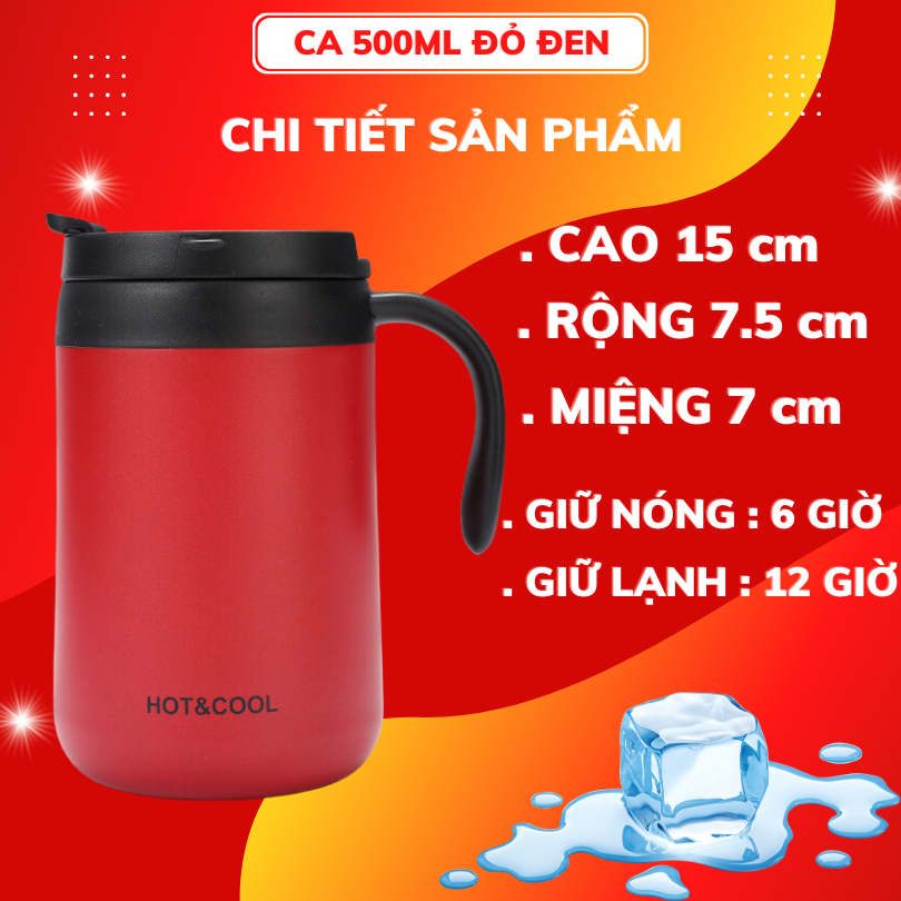 Cốc giữ nhiệt inox HOT&COOL 350ml 2 lớp giữ nhiệt nóng lạnh có nắp đậy kín cao cấp