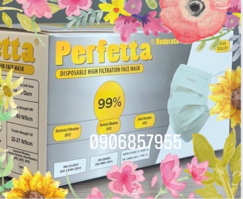 Khẩu trang y tế cao cấp Perfetta 3 lớp -1hộp 50 cái màu trắng nhập khẩu