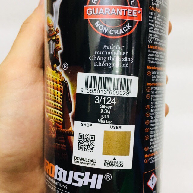 Sơn xịt Samurai - 3/ 124 MÀU BẠC 400ML