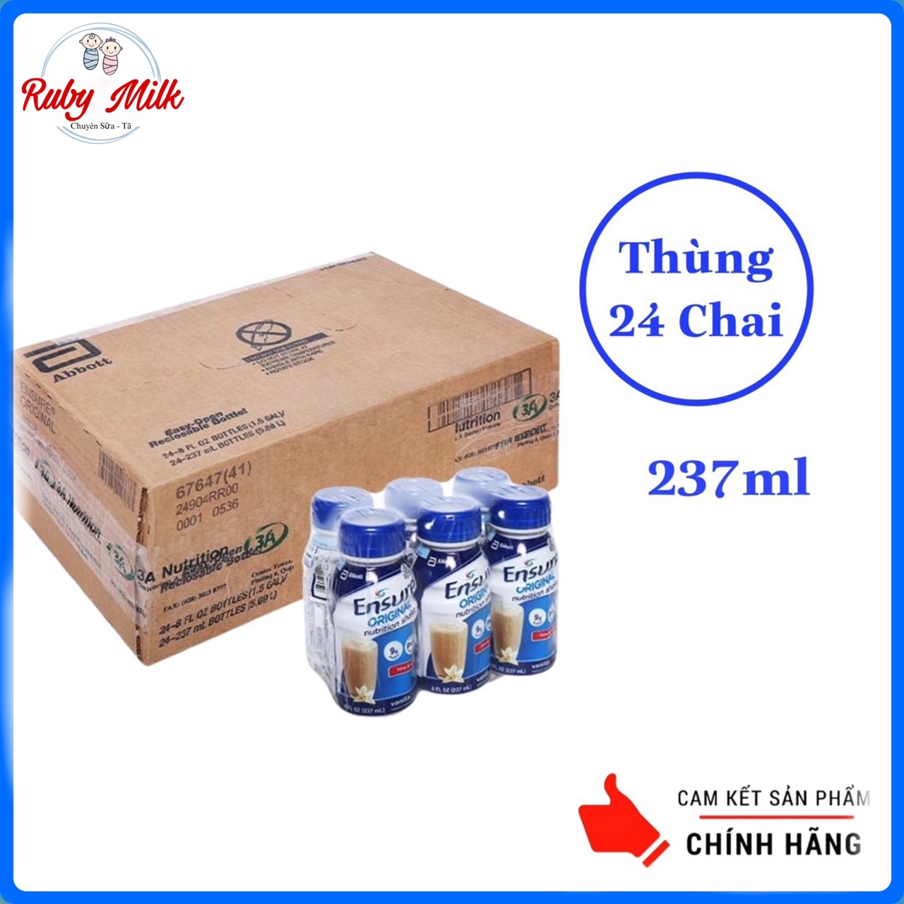 Thùng Sữa pha sẵn Ensure Orginal 237ml (Thùng 24 chai)