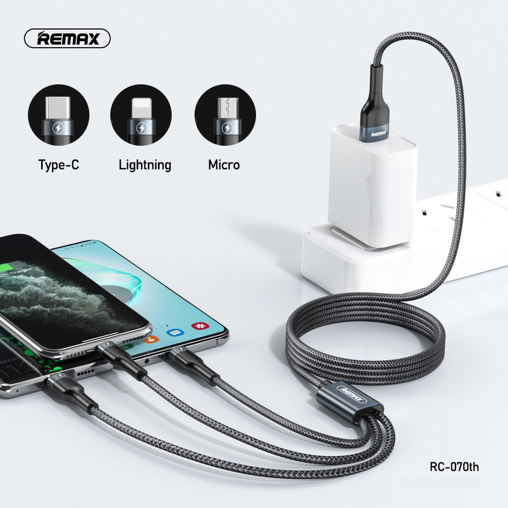 CÁP SẠC REMAX 3 đầu CỔNG RC-070TH MICRO, LIGHTNING, TYPE C