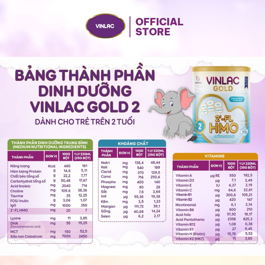 Sữa bột Vinlac Gold số 2 800g