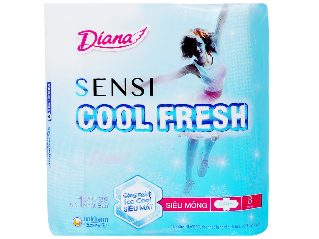 Lô 6 gói BVS Diana Sensi Cool Fresh siêu mỏng cánh 8 miếng