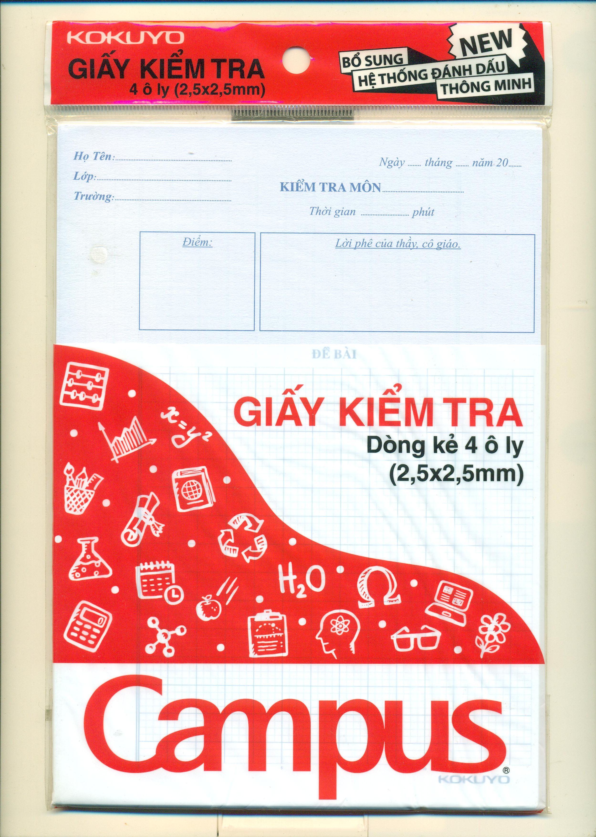Giấy kiểm tra campus 4 ô ly - 1 túi gồm 15 tờ đôi