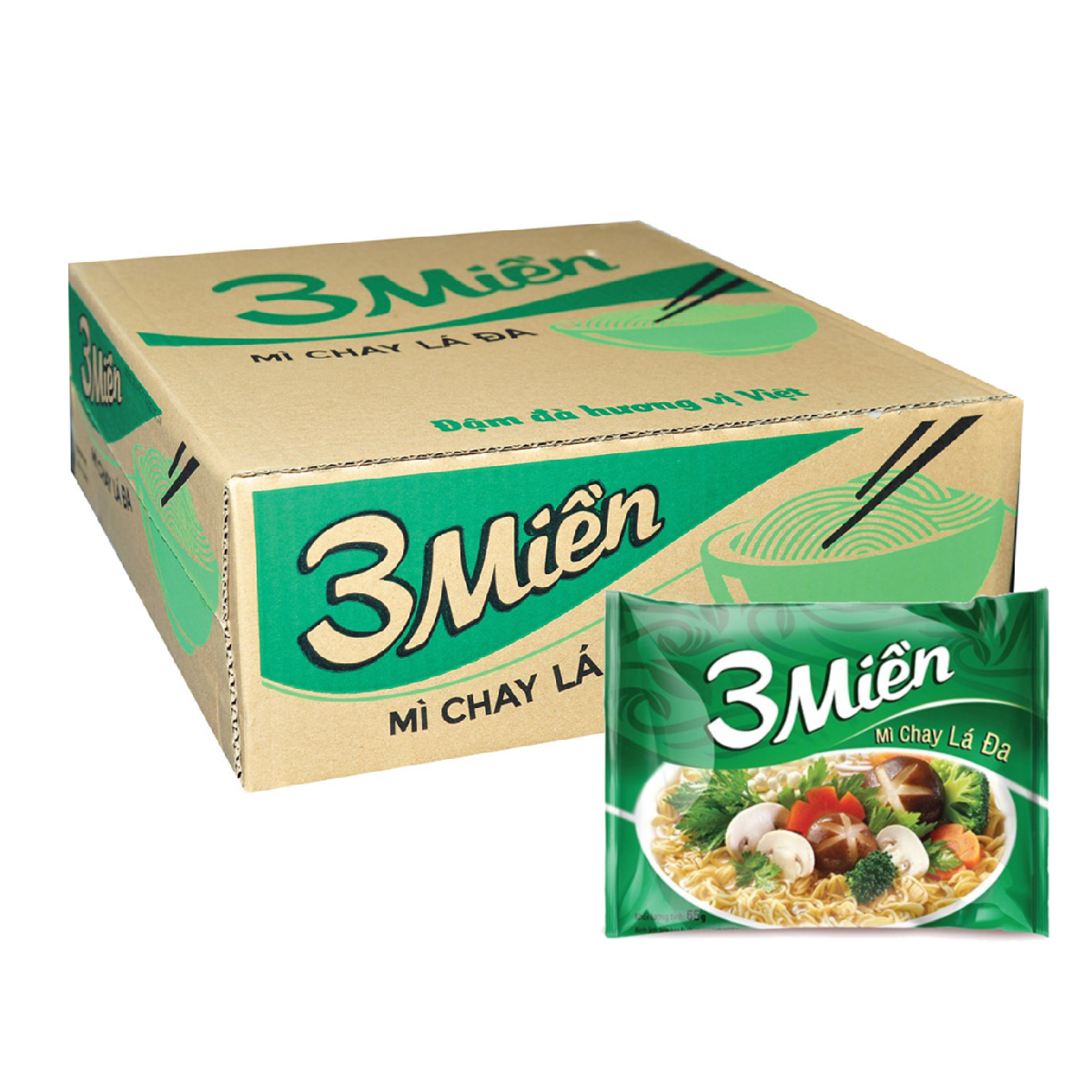 Thùng 30 Gói Mì Ăn Liền Chay - Mì 3 Miền Chay Lá Đa 65g