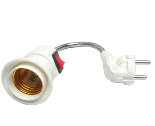 Đuôi đèn E27 xoáy lò xo 360 độ có phích cắm, công tắc