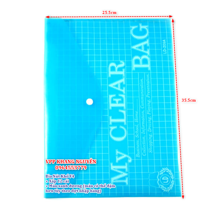 Bìa Nút My Clear Khổ A4/F4 - Xấp 12 Cái (Tùy Chọn Màu)