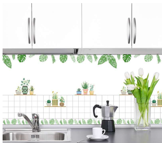 Cuộn 3m Decal giấy dán bếp tráng nhôm cách nhiệt khổ 60cm mẫu chậu xương rồng nhí