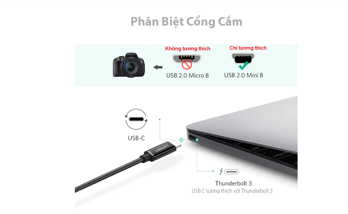 Cáp USB Type C sang Mini USB Ugreen ( 1m 50445 , 1.5m 40418 ) Chính Hãng