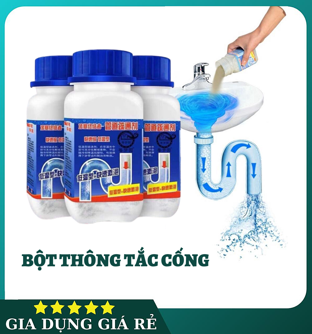 Bột thông tắc cống Cực Mạnh, bột tẩy vệ sinh bồn cầu